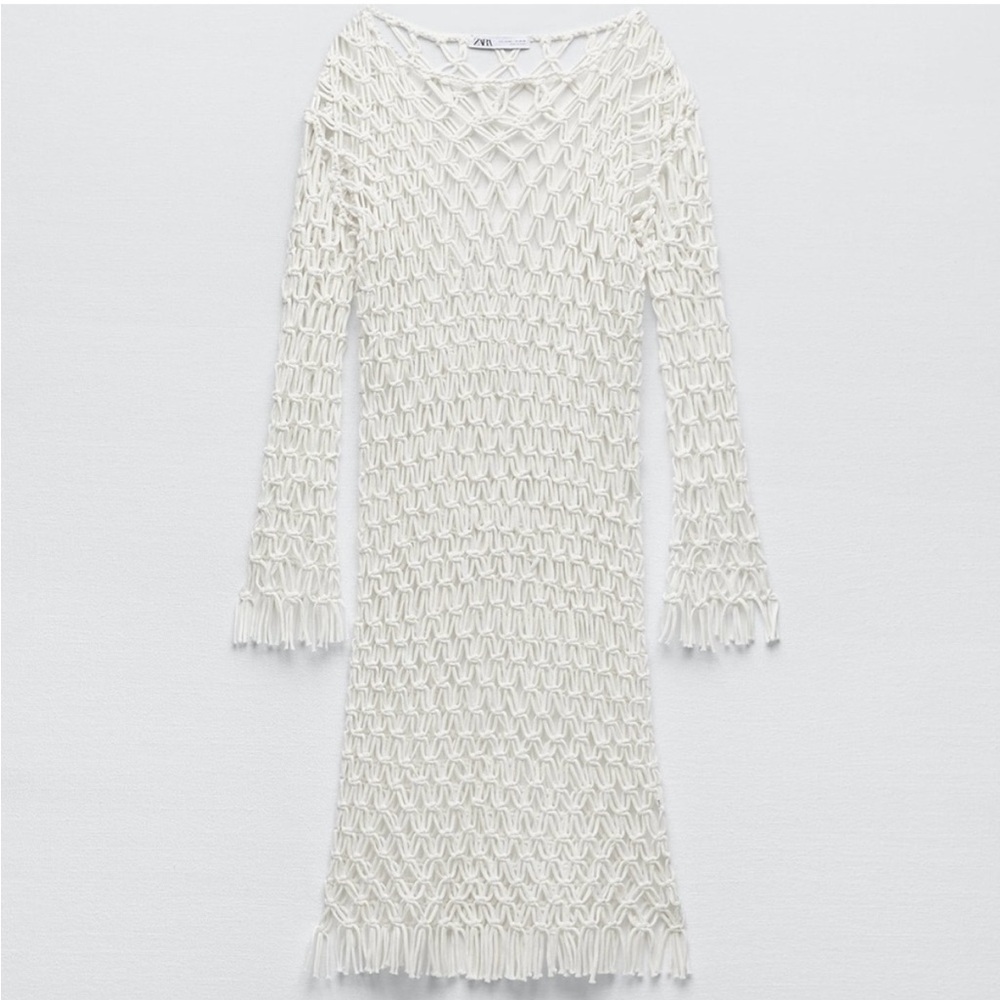 ZARA WOMAN MACRAME KNIT DRESS LIMITED EDITION WHITE ALL